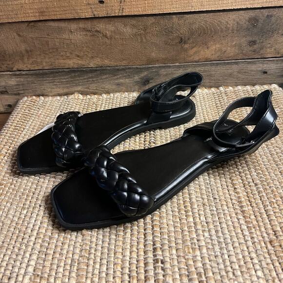 Time And Tru Black Braided Ankle Strap Sandals Size 10 - Picture 2 of 11